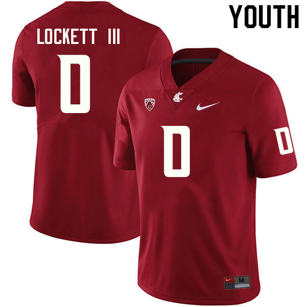 Youth #0 Sam Lockett III Washington State Cougars College Football Jerseys Sale-Crimson